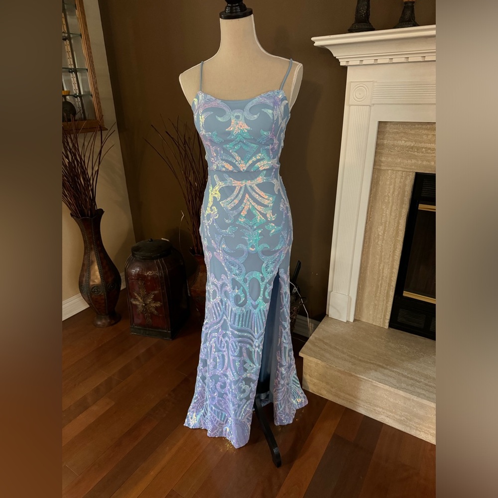 Sequined Prom Dress in Light Blue